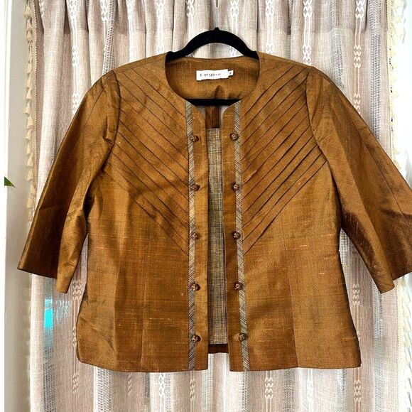 Luigina Tops - Luigina copper pleated detail 3/4 sleeve blazer